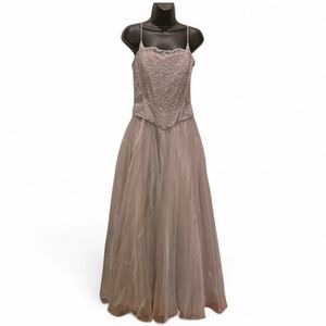 Vintage Lenovia Dress M Corset Sleeveless Scarf Tulle Gown Silver USA Lace Up